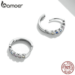 Heart-Shaped 925 Sterling Silver Rainbow Zircon Earrings - Hoop Fashion Jewelry