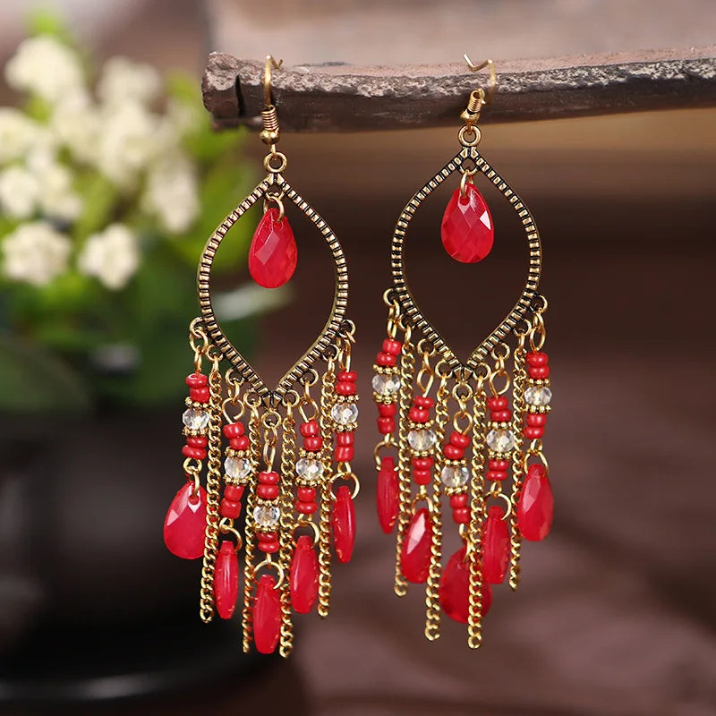 Bohemian Ethnic Fringed Tassel Earrings - Geometric Acrylic Fashion Jewelry