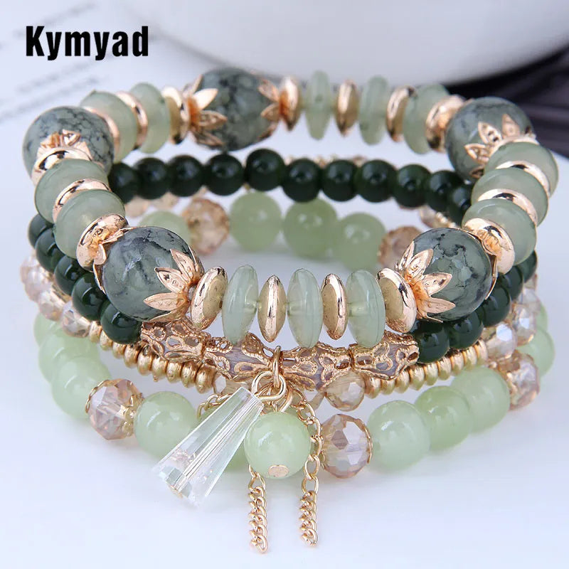 Green Crystal Bracelet - Adjustable Rope Chain Fashion Jewelry