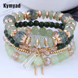 Green Crystal Bracelet - Adjustable Rope Chain Fashion Jewelry