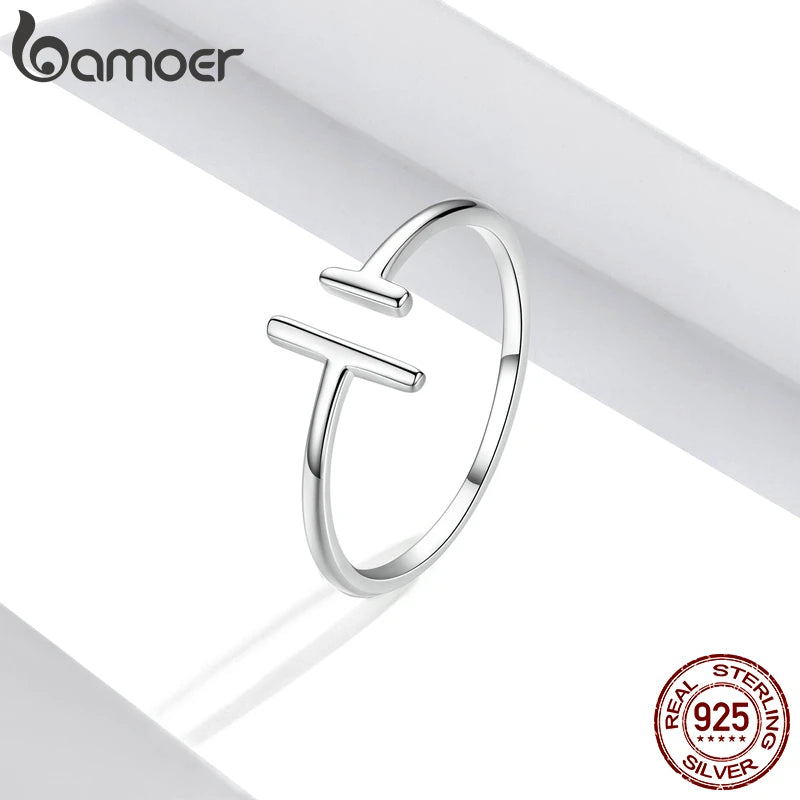 925 Sterling Silver Minimalist Open Adjustable Ring - Geometric Design