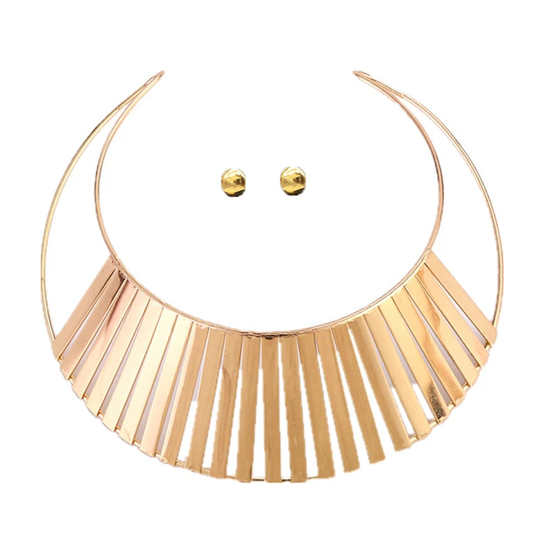 Gold Torques Hollow Out African Necklace Set - Statement Necklace & Earrings