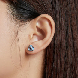 Silver Devil Eye 925 Sterling Silver Earrings - Heart Zircon Stud Jewelry