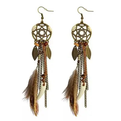 Antique Vintage Bohemian Ethnic Tassel Earrings - Feather Drop Jewelry