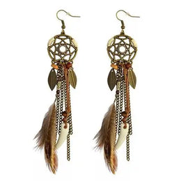 Antique Vintage Bohemian Ethnic Tassel Earrings - Feather Drop Jewelry
