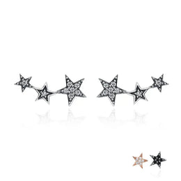 Authentic 925 Sterling Silver Sparkling Little Star Stackable Stud Earrings - Zircon Jewelry