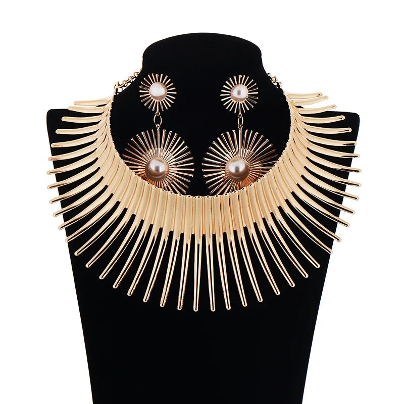 Vintage Gold Torque African Necklace Set - Cultural Statement Jewelry