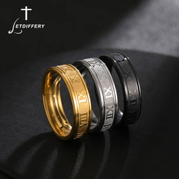 Stainless Steel Roman Numeral Rings - Classic Engraved Band Jewelry