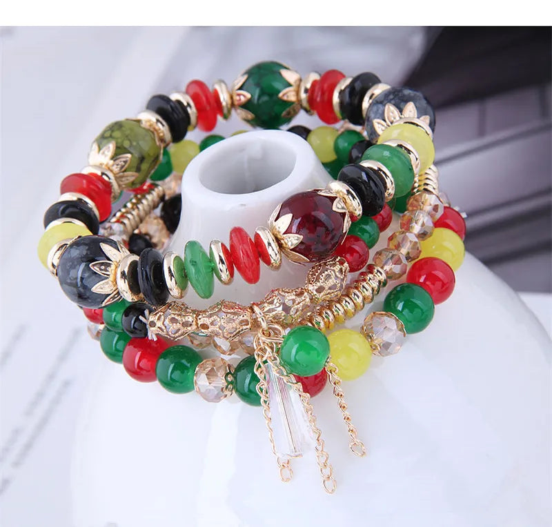 Green Crystal Bracelet - Adjustable Rope Chain Fashion Jewelry