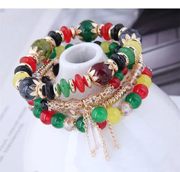 Green Crystal Bracelet - Adjustable Rope Chain Fashion Jewelry