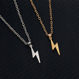 Long Chain Small Lightning Pendant Necklace - Unisex Stainless Steel Style