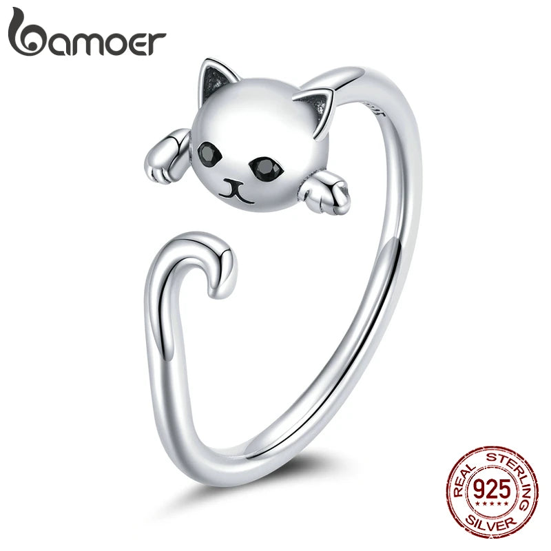 Cute Cat Simple S925 Sterling Silver Ring - Cat Eye Stone Jewelry