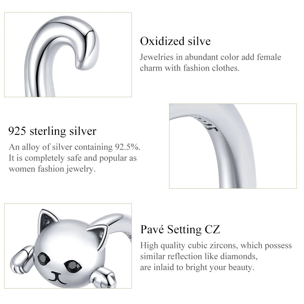 Cute Cat Simple S925 Sterling Silver Ring - Cat Eye Stone Jewelry