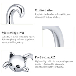 Cute Cat Simple S925 Sterling Silver Ring - Cat Eye Stone Jewelry