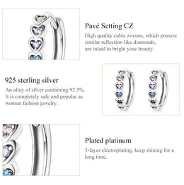 Heart-Shaped 925 Sterling Silver Rainbow Zircon Earrings - Hoop Fashion Jewelry
