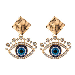 Rhinestone Evil Eye Statement Earrings - Geometric Glass Fashion Jewelry
