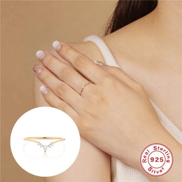 18K Gold Plated 925 Sterling Silver Ring - Zircon Geometric Wedding Band