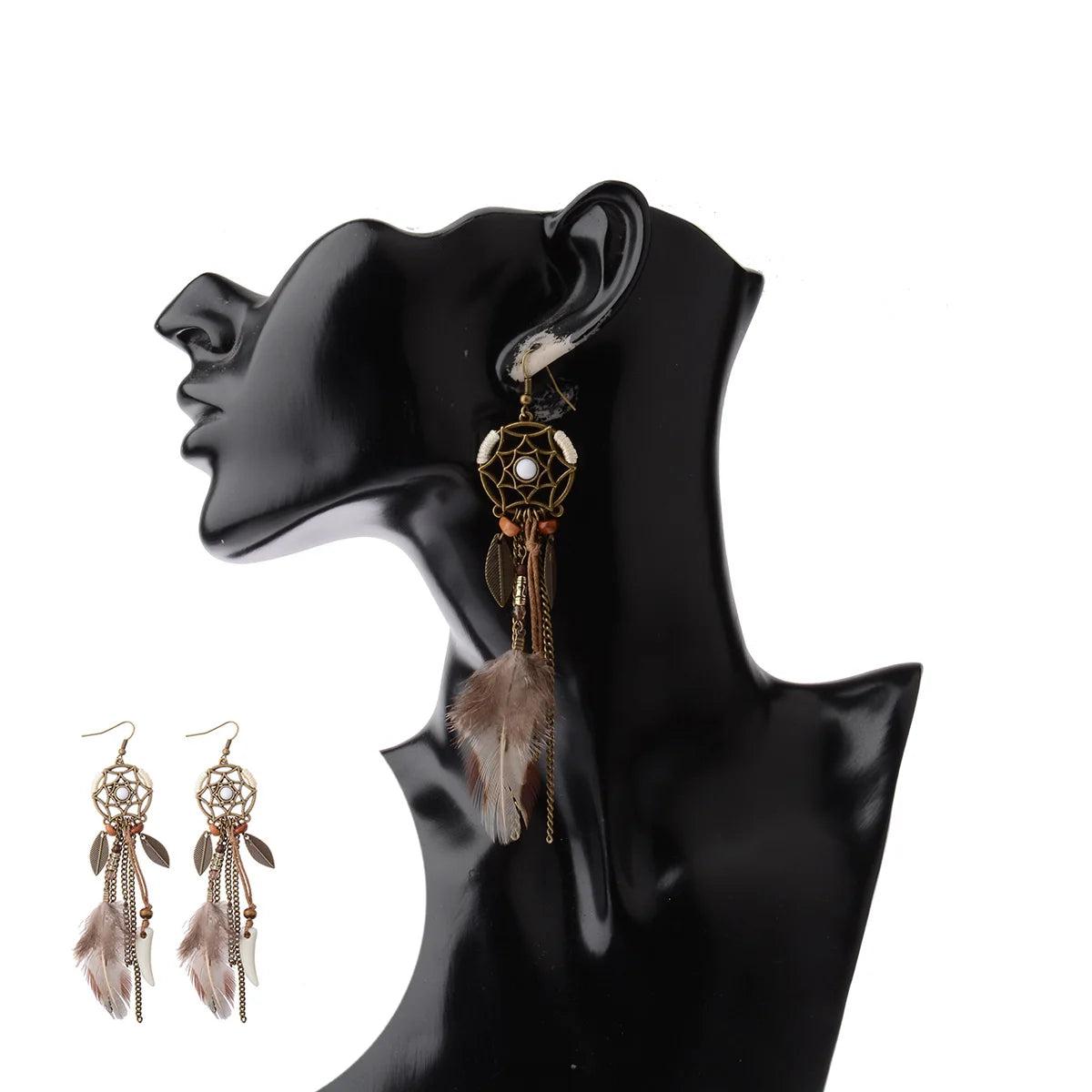 Antique Vintage Bohemian Ethnic Tassel Earrings - Feather Drop Jewelry