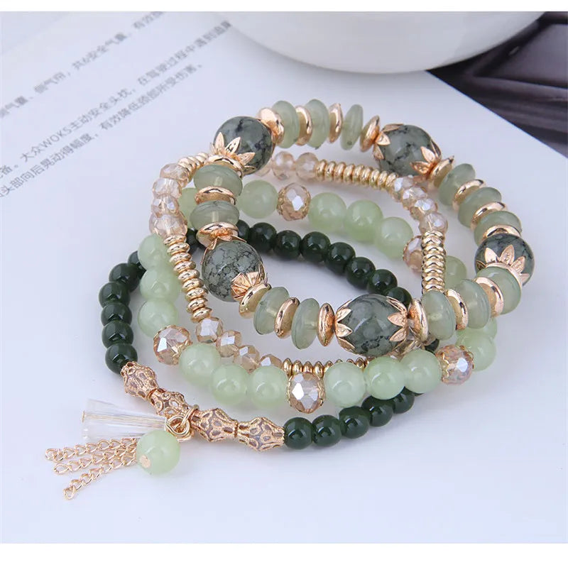 Green Crystal Bracelet - Adjustable Rope Chain Fashion Jewelry