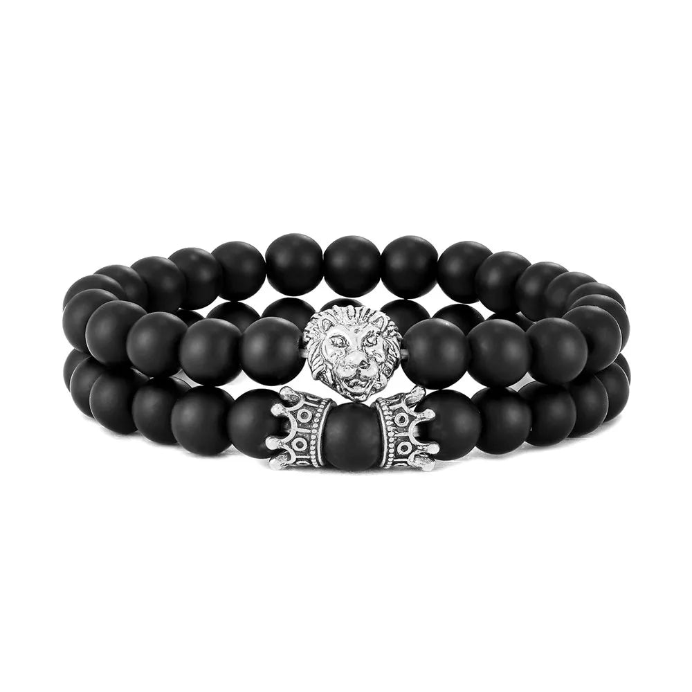 8mm Lava Stone Beads Bracelet - Vintage Animal Pattern Charm Jewelry