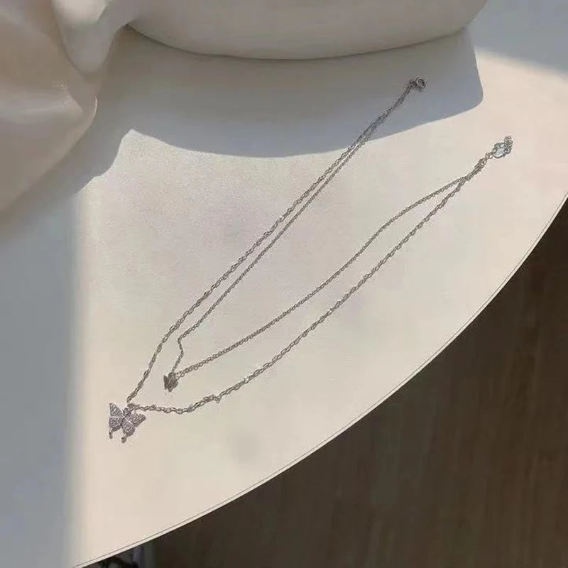 Silver Shiny Butterfly Necklace - Sparkling Feminine Statement