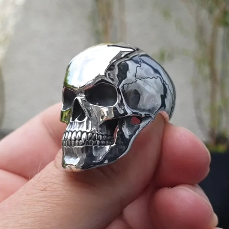 Biker Ghost Head Skull Ring - Gothic Punk Statement Jewelry