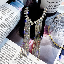Vintage Rhinestone Crystal Tassel Earrings - Geometric Wing Fashion Jewelry