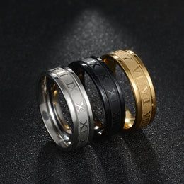 Stainless Steel Roman Numeral Rings - Classic Engraved Band Jewelry