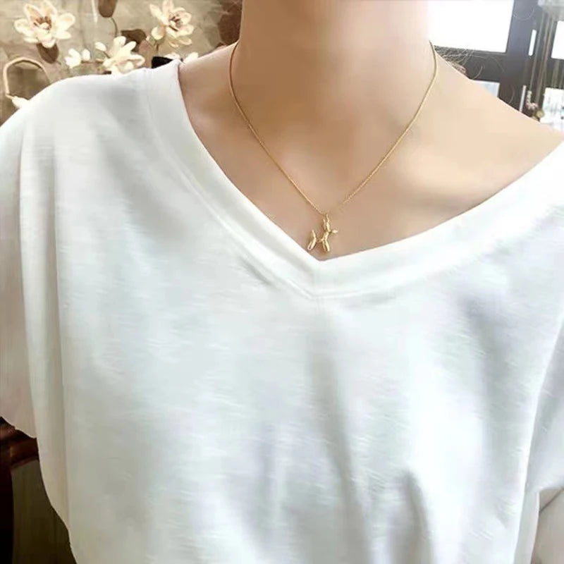 Cute Balloon Dog Pendant Necklace - Gold-Tone Statement Charm