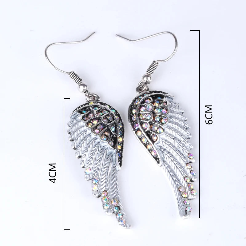 Angel Wings Feather Crystal Earrings - Punk Zinc Alloy Fashion Jewelry