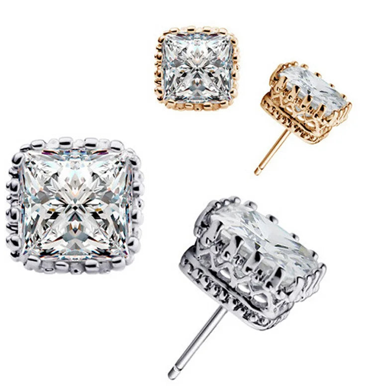 Small 925 Sterling Silver Stud Earrings with Cubic Zirconia - Trendy Elegant Jewelry