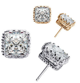 Small 925 Sterling Silver Stud Earrings with Cubic Zirconia - Trendy Elegant Jewelry