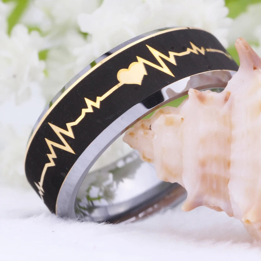 Golden Heartbeat Ring - Tungsten Carbide Wedding Band