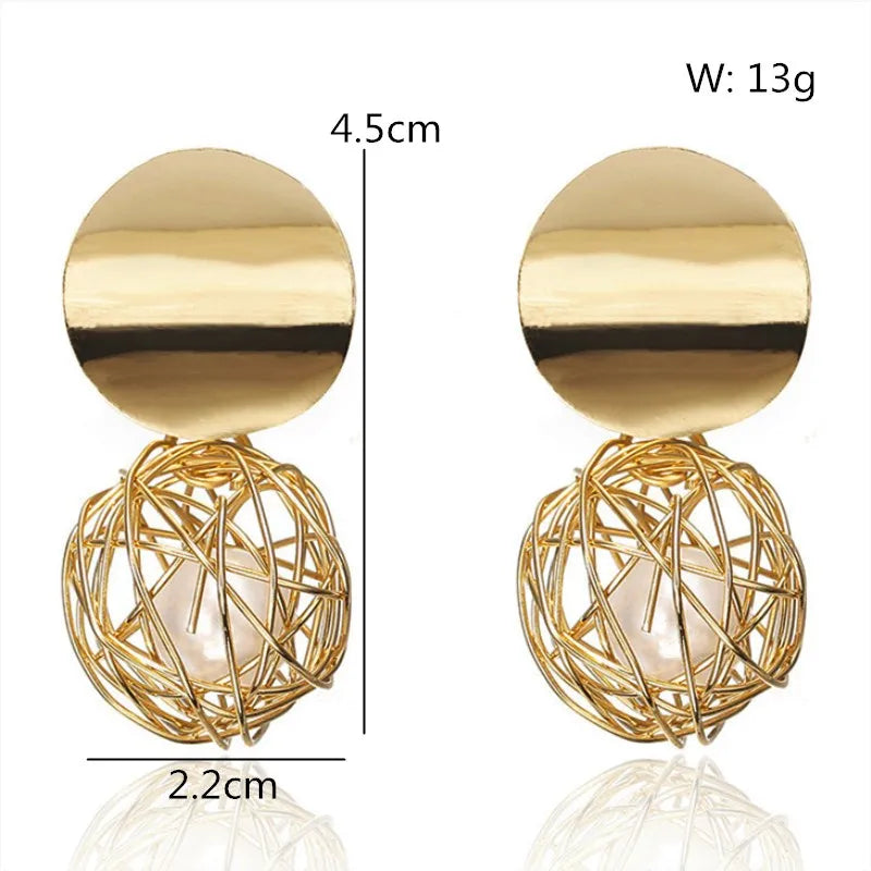 Geometric Woven Ball Pearl Drop Earrings - Romantic Statement Jewelry