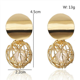 Geometric Woven Ball Pearl Drop Earrings - Romantic Statement Jewelry