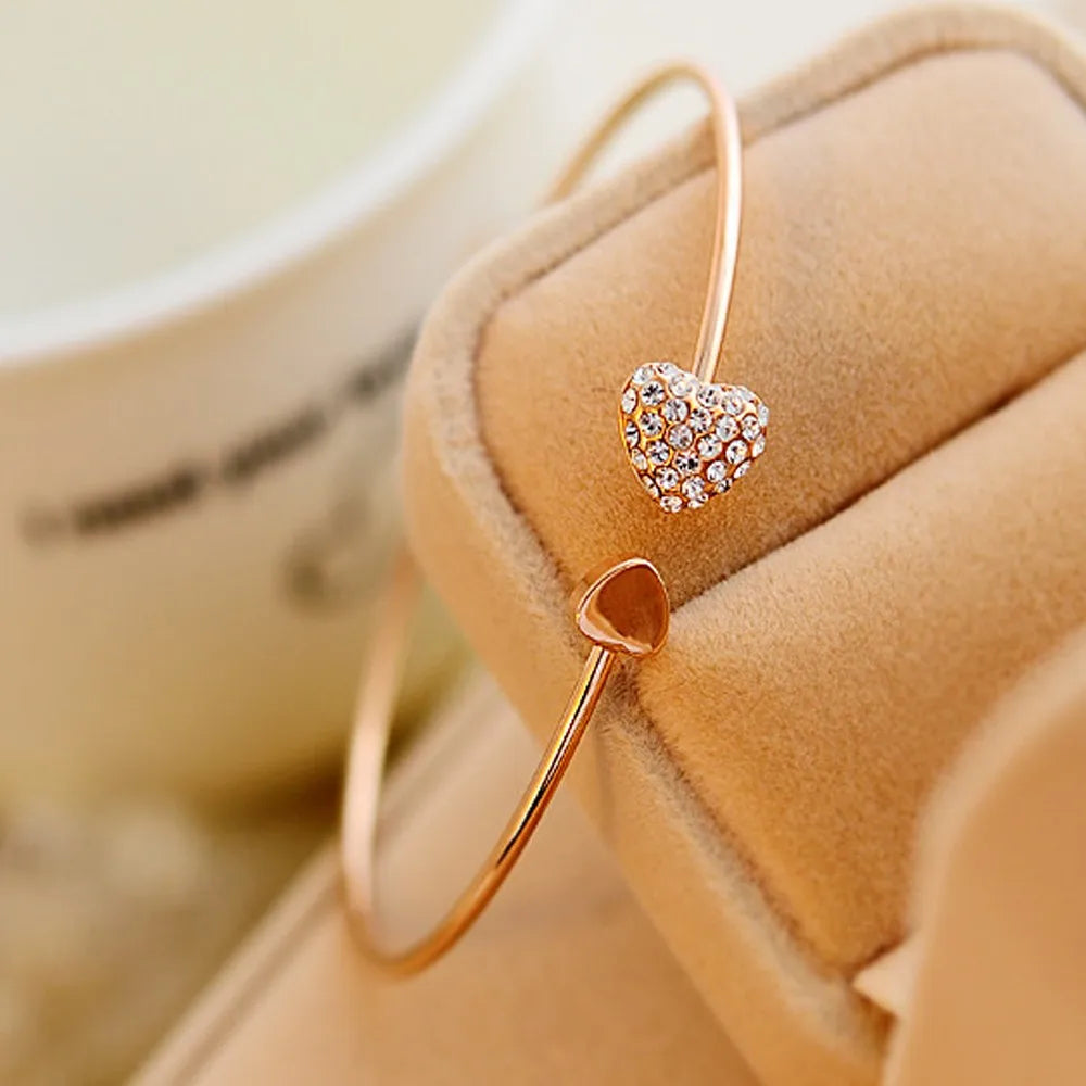 Crystal Double Heart Bracelet - Trendy Zinc Alloy Fashion Jewelry