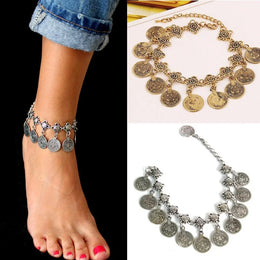 Vintage Bohemian Coin Tassel Anklet - Beach Jewelry
