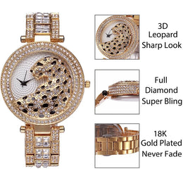Crystal Diamond Leopard Quartz Gold Watch - Bold Fashion Statement Piece