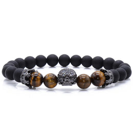 Natural Lava Stone Beaded Bracelet - CZ Crystal Hiphop Fashion Jewelry
