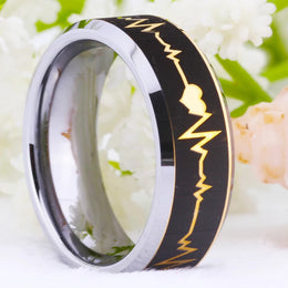 Golden Heartbeat Ring - Tungsten Carbide Wedding Band