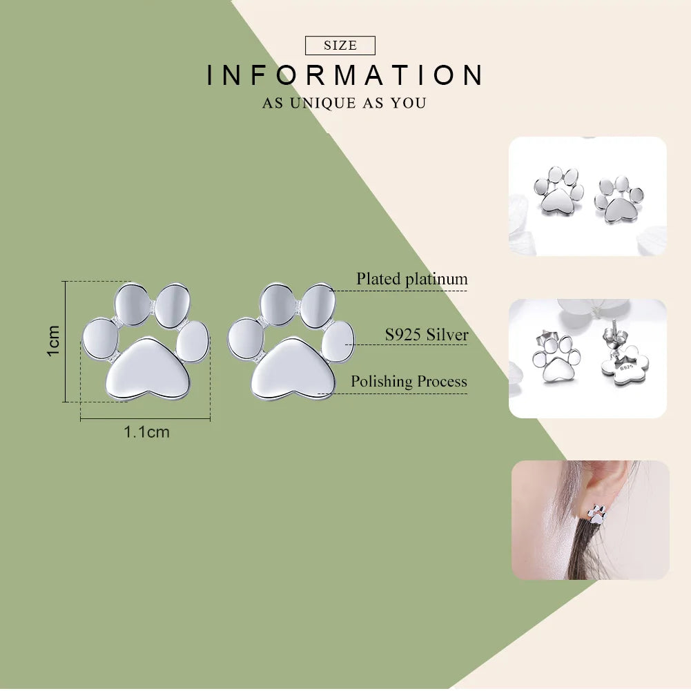 925 Sterling Silver Animal Paw Footprints Stud Earrings - Pet Lover Jewelry