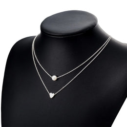 Sweet Double Layers Heart Pendant Necklace - Imitation Pearl Design