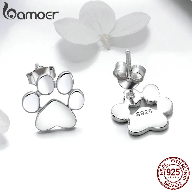 925 Sterling Silver Animal Paw Footprints Stud Earrings - Pet Lover Jewelry