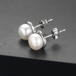 Genuine Natural Pearl Earrings - 925 Sterling Silver Studs