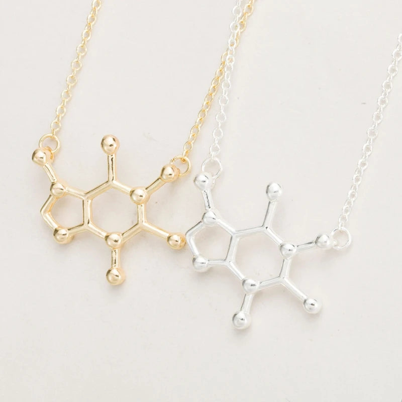 Simple Caffeine Molecule Structure Necklace - Minimalist Science Jewelry