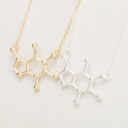 Simple Caffeine Molecule Structure Necklace - Minimalist Science Jewelry
