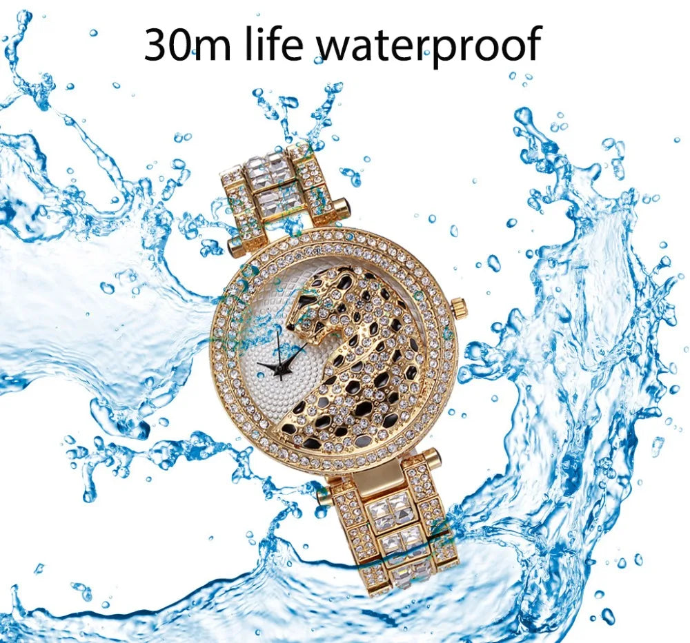 Crystal Diamond Leopard Quartz Gold Watch - Bold Fashion Statement Piece