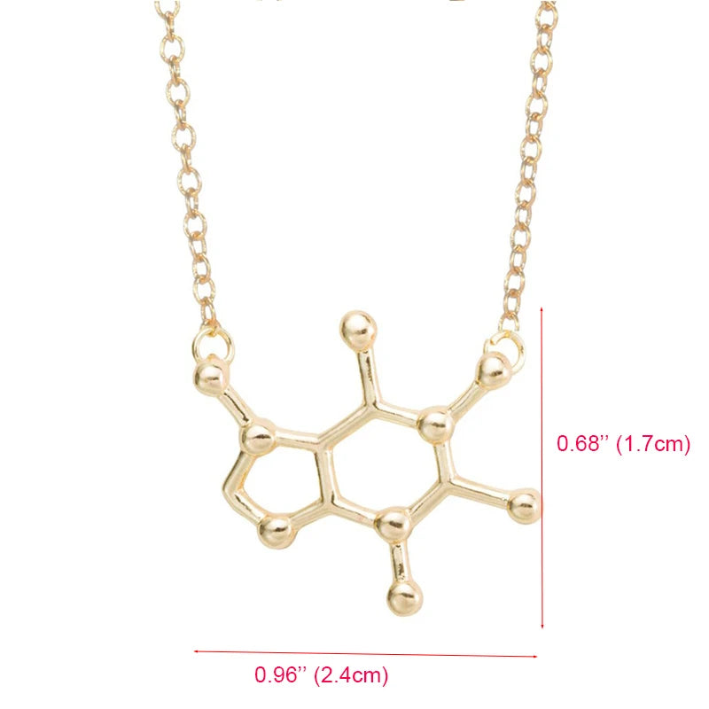 Simple Caffeine Molecule Structure Necklace - Minimalist Science Jewelry