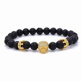 Natural Lava Stone Beaded Bracelet - CZ Crystal Hiphop Fashion Jewelry