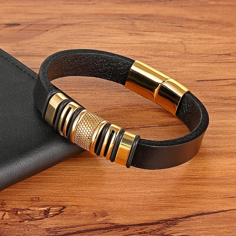 Gold Leather Bracelet - Totem Geometric Fashion Jewelry